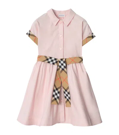 Burberry Check Trim Cotton Shirt Dress In Pink