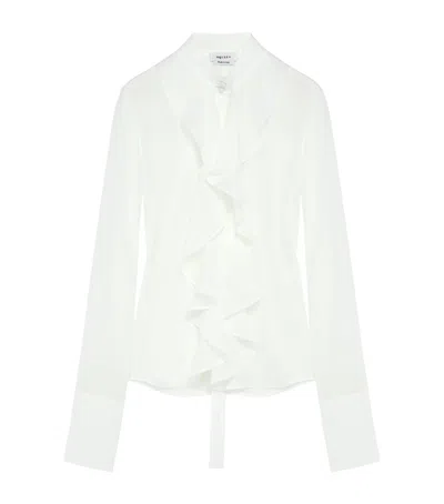 Alexander Mcqueen Silk Ruffle Blouse In White