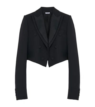 Alexander Mcqueen Wool Cropped Double Lapel Blazer In Black