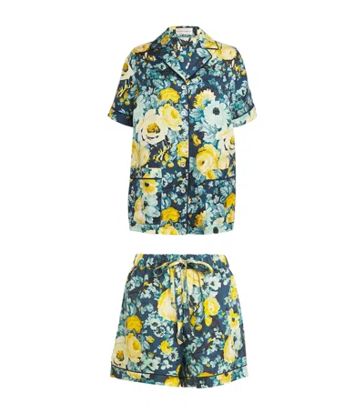 Olivia Von Halle Silk Floral Ingo Pyjama Set In Blue