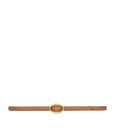 Saint Laurent Leather Oval Buckle Belt In Brown