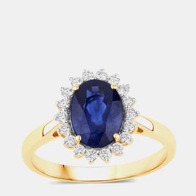 Pre-owned Hautefacets 2.36 Cts Ceylon Blue Sapphire And Diamond 18k Yellow Gold Halo Ring Us Size 7