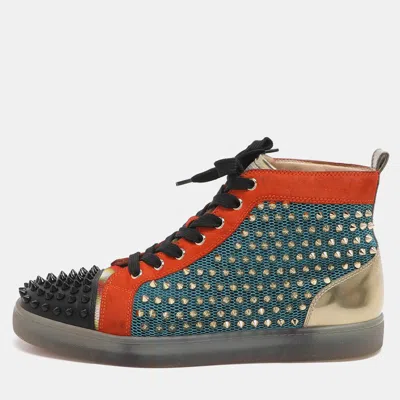 Pre-owned Christian Louboutin Lou Spikes Orlato Size 42.5 Multicolor Mesh And Suede High Top Sneakers