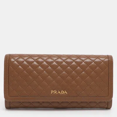 Pre-owned Prada Brown Quilted Leather Continental Wallet