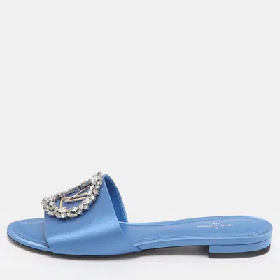 Pre-owned Louis Vuitton Madeleine Size 37 Blue Satin Flat Slides