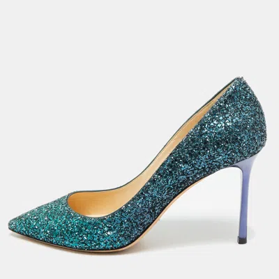 Pre-owned Jimmy Choo Anouk Size 40 Green Glitter Pointed Toe Pumps