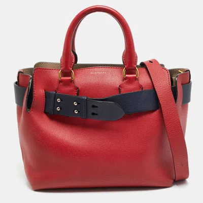 Pre-owned Burberry Marais Belt Small Red/navy Blue Leather Tote