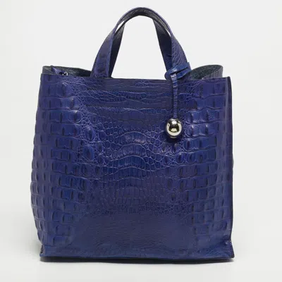 Pre-owned Furla Divide It Purple Croc Embossed Leather Tote