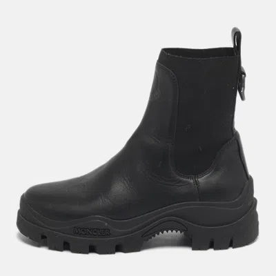 Pre-owned Moncler Neue Size 36.5 Black Fabric And Leather Ankle Length Boots