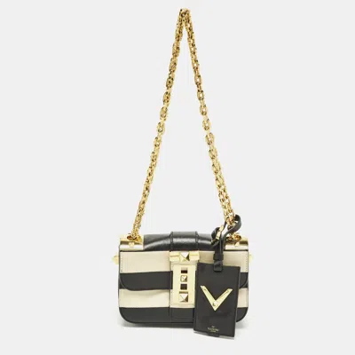 Pre-owned Valentino Garavani B-rockstud Black/white Leather Shoulder Bag