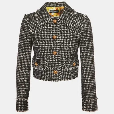 Pre-owned Dolce & Gabbana Black/white Tweed Bejeweled Blazer S