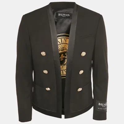 Pre-owned Balmain Black Button Detail Open Front Blazer Xxl