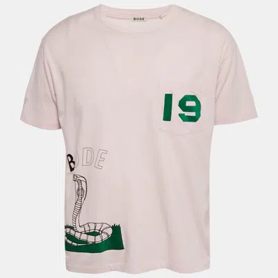 Pre-owned Bode Pink Printed Jersey Velvet Applique T-shirt S