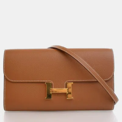 Pre-owned Hermes Gold Epsom Constance To Go Wallet