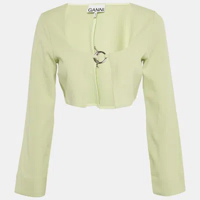Pre-owned Ganni Mint Green Stretch Knit Crop Cardigan Xs