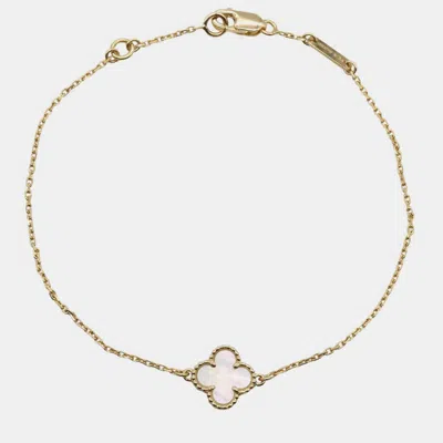Pre-owned Van Cleef & Arpels 18k Yellow Gold And Mother Of Pearl Sweet Alhambra Bracelet