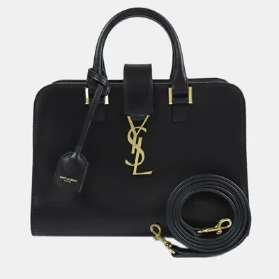 Pre-owned Saint Laurent Black Baby Leather Monogram Cabas Satchel