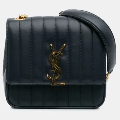 Pre-owned Saint Laurent Blue Medium Lambskin Monogram Vicky Chain Bag