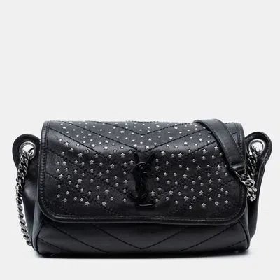 Pre-owned Saint Laurent Black Studded Calfskin Stardust Monogram Niki Body Bag
