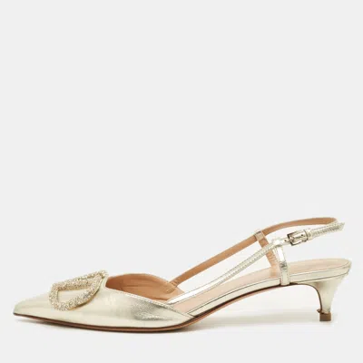 Pre-owned Valentino Garavani Vlogo Size 36 Metallic Leather Vlogo Signature Slingback Pumps In Silver