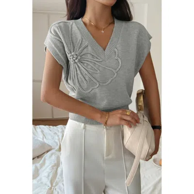 Truedames Solid V Neck Sleeveless Knit Loose Vest In Gray