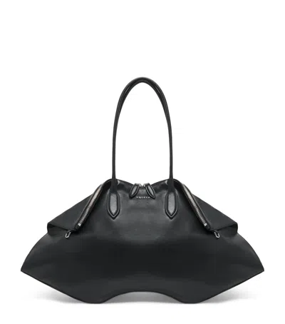 Alexander Mcqueen Large Leather Manta Top Handle Bag In Black