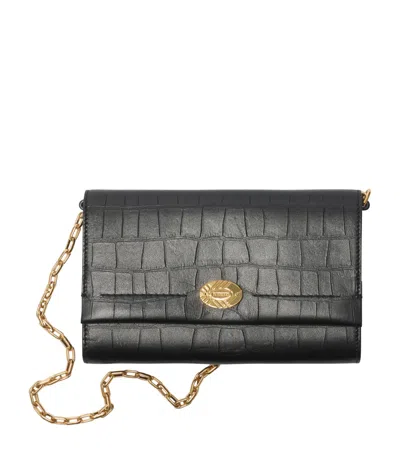 Burberry Croc-embossed Leather Chain Strap Cotswolds Wallet In Black