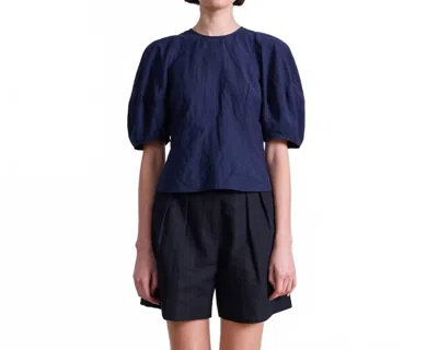 Apiece Apart Lino Puff Sleeve Top In Navy In Blue
