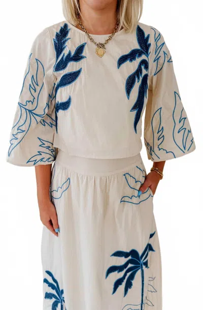 Ciebon Embroidery Detail Top In Taupe/blue In Blue