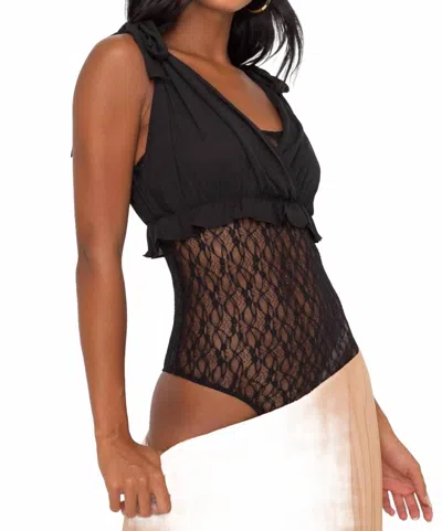 Lush Lace Bodice Bodysuit In Black In Animal Print