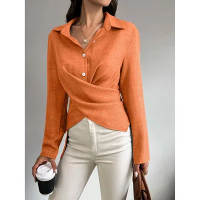 Truedames Solid Crossed Button Long Sleeve Blouse In Orange