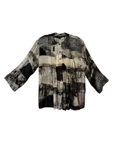 Raag Women's Silk Button Front Blouse In Black In Multi