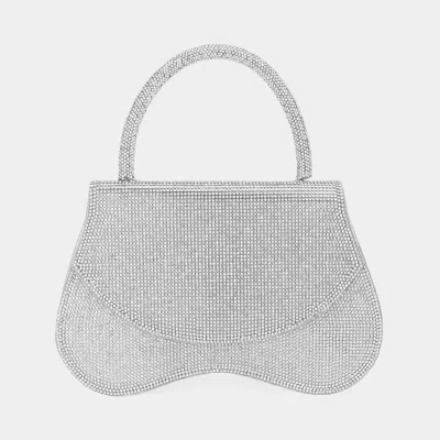 Fashnzfab Bling Studded Flat Top Handle Flap Evening Bag / Crossbody Bag In Silver