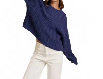 Le Lis Pullover Sweater Top With Flag Detail On Front In Navy In Blue
