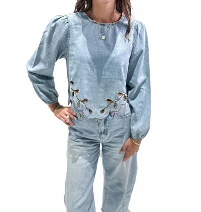 The Greii Evie Detail Blouse In Washed Denim In Blue