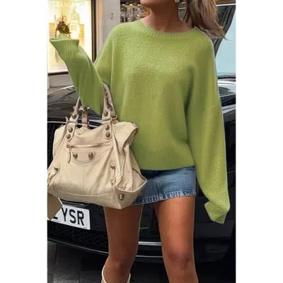 Truedames Solid Knit O Neck Long Sleeves Pullover Sweater In Green