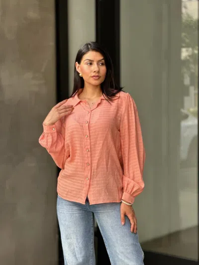 Truedames Collar Button Down Rhine Stone Detail Blouse In Pink