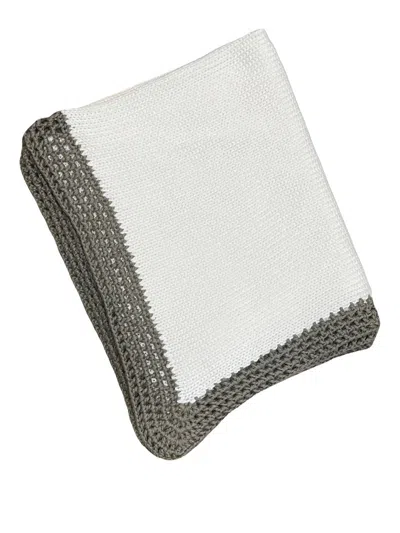 Gita Boy's Blanket With Dark Grey Tweed Trim In White In Multi