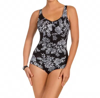Shape Solver Queens Lace Girl Leg One Piece Swimsuit In Sol Black And White In Black