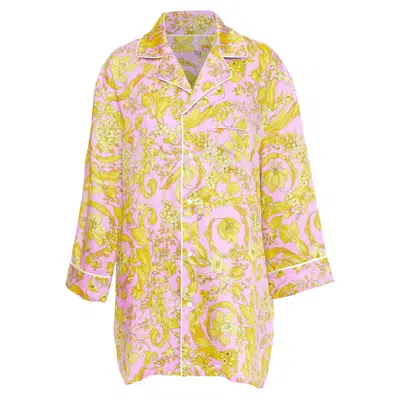 Versace Silk Signature Barocco Baroque G Print Pajama Shirt In Pink