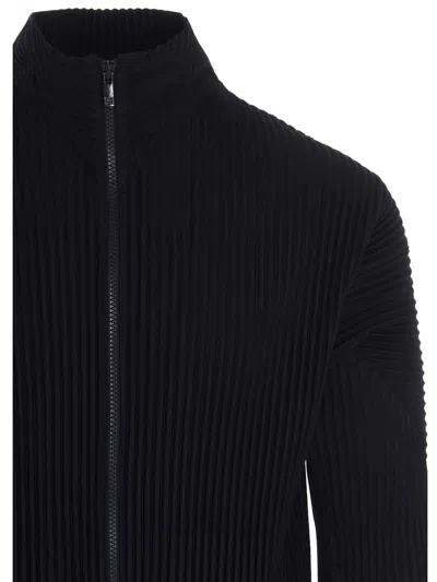 Issey Miyake Pleated Zipper Turtleneck Cardigan In Black