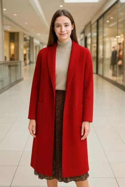 Truedames Premium Long Maxi Cardigan With Pockets W/ Stretch In Red