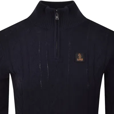 Luke 1977 Merton Funnel Knit Jumper Navy In Blue