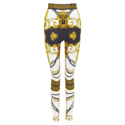 Versace Runway Rodeo Barocco Black Gold Harness Legging Pants It38 Xs In Brown