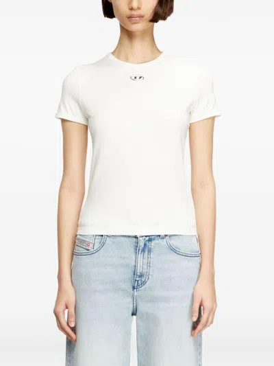 Diesel T-uncutieslong-od Metallic Oval D T-shirt In White