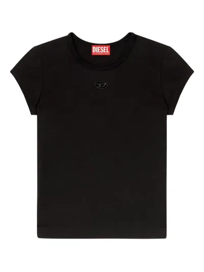 Diesel Women Black T-shirt With Logo On The Front And Ribbed Design In Cotton Woman