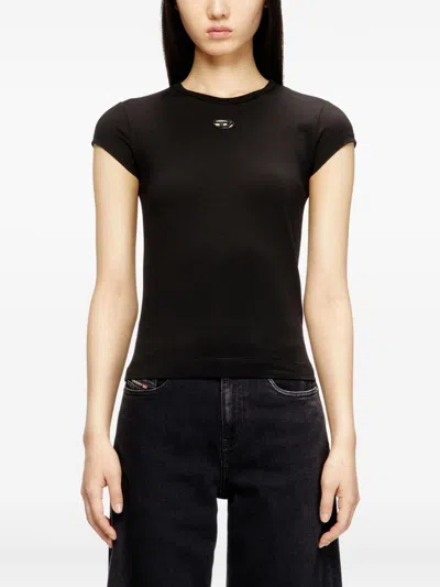 Diesel Women Black T-shirt With Logo On The Front And Ribbed Design In Cotton Woman