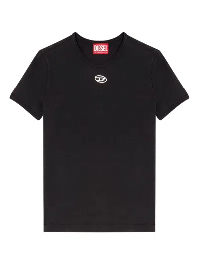 Diesel T-uncutieslong-od Metallic Oval D T-shirt In Black
