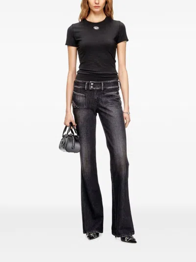 Diesel T-uncutieslong-od Metallic Oval D T-shirt In Black