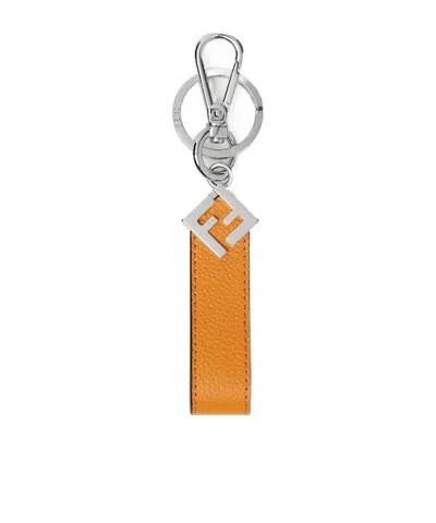 Fendi Dark Brown And Orange Leather Key Ring In Multi